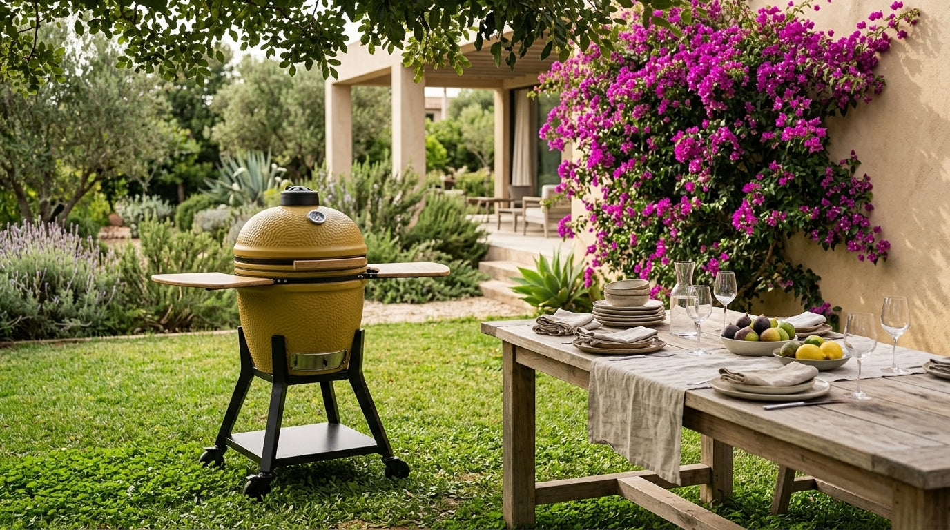 Kamado doré jardin déjeuner A — Slow Fire